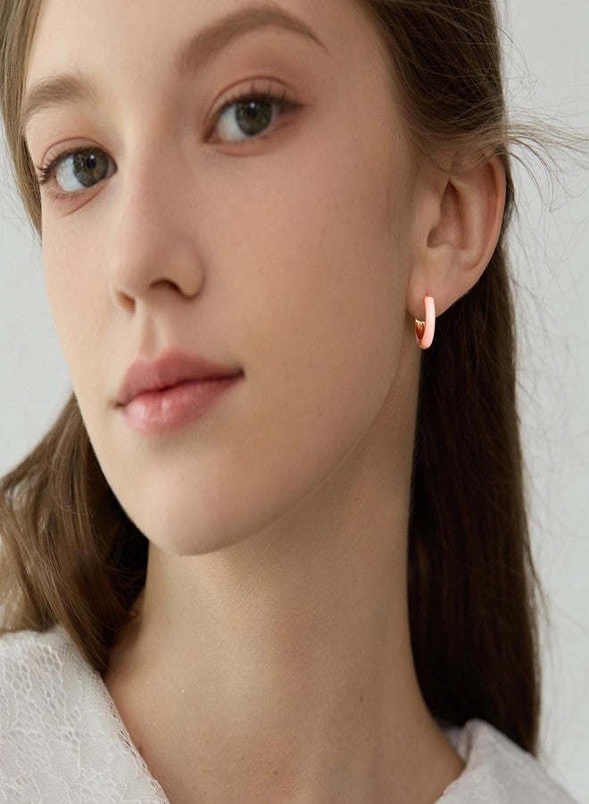 Lourny Small Hoop Earrings for Women, 18K Gold Plated Hypoallergenic Cute Enamel Huggie Earring Gifts for Women (Light Pink) - Image 4